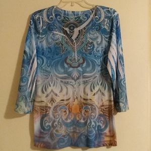 Style & Co Printed 3/4 Sleeve Woman's Top